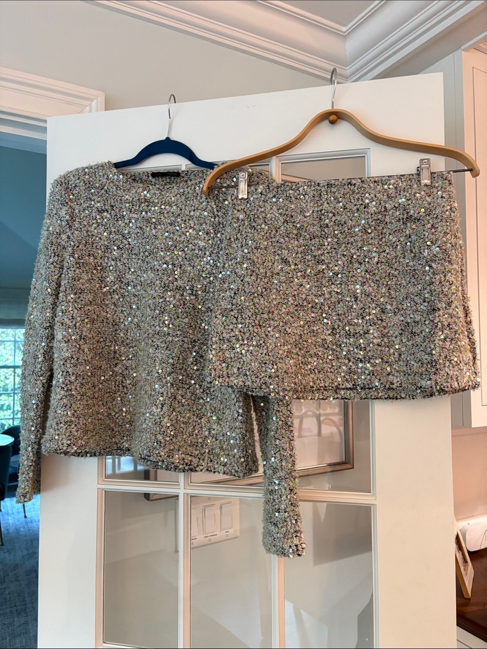 Zara Silver Sequin Tweed Top and Skirt Set bought in Spain